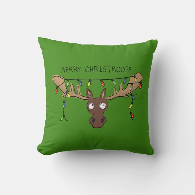 Moose Cute Funny Christmas Cushion (Front)