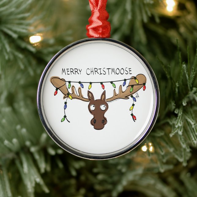 Moose Cute Funny Christmas Metal Ornament (Tree)