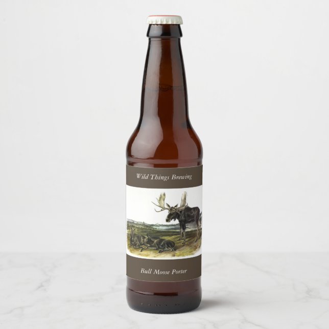 Moose Deer (Moose - Alces alces) by Audubon Beer Bottle Label (Front)