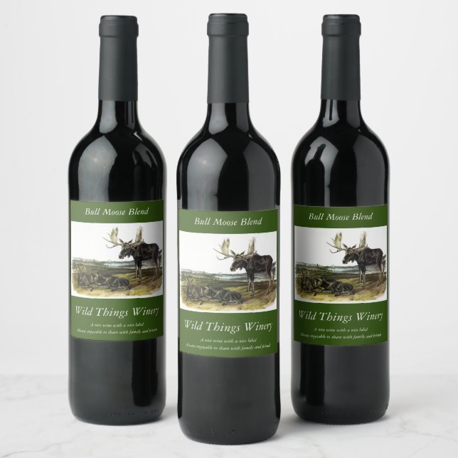 Moose Deer (Moose - Alces alces) by Audubon Wine Label (Bottles)