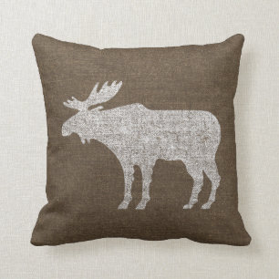 Moose Distressed Burlap Cushion