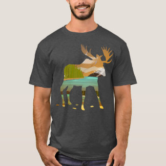 Moose Double Exposed to Happy Nature Scene T-Shirt