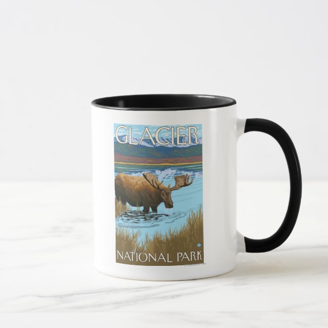 Moose Drinking at Lake - Glacier National Park, Mug (Right)