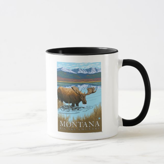 Moose Drinking at Lake - Montana Mug (Right)