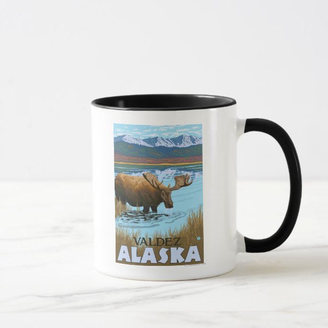 Moose Drinking at Lake - Valdez, Alaska Mug (Right)