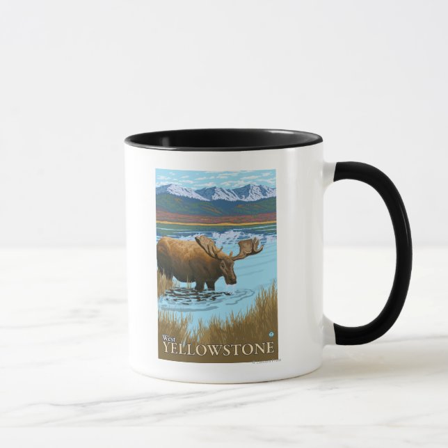 Moose Drinking at Lake - West Yellowstone, MT Mug (Right)