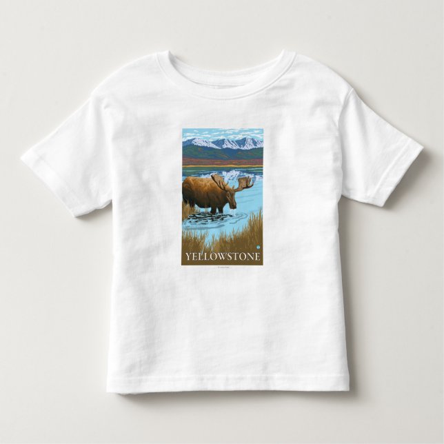 Moose Drinking at Lake - Yellowstone National Toddler T-Shirt (Front)