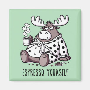 Moose Drinking Coffee in a Polka Dot Robe Magnet