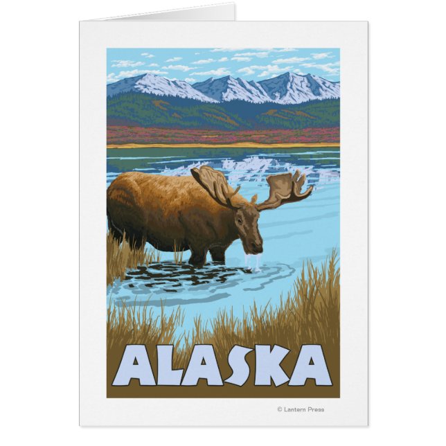 Moose Drinking Water Vintage Travel Poster (Front)