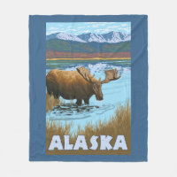 Moose Drinking Water Vintage Travel Poster