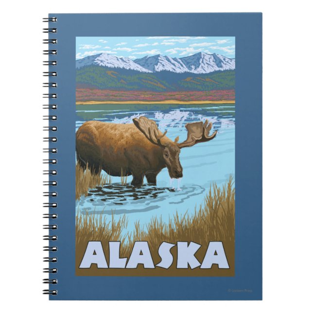 Moose Drinking Water Vintage Travel Poster Notebook (Front)