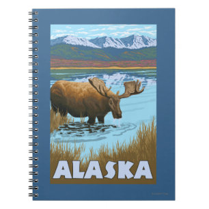 Moose Drinking Water Vintage Travel Poster Notebook