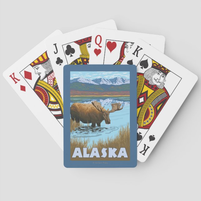 Moose Drinking Water Vintage Travel Poster Playing Cards (Back)