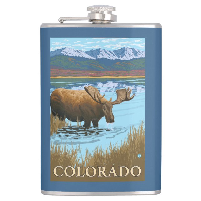 Moose DrinkingColorado Hip Flask (Front)