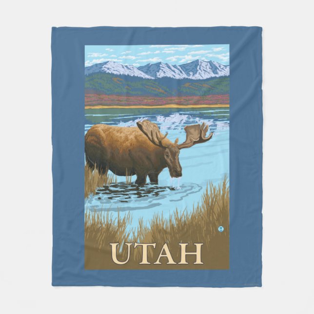 Moose DrinkingUtah Fleece Blanket (Front)