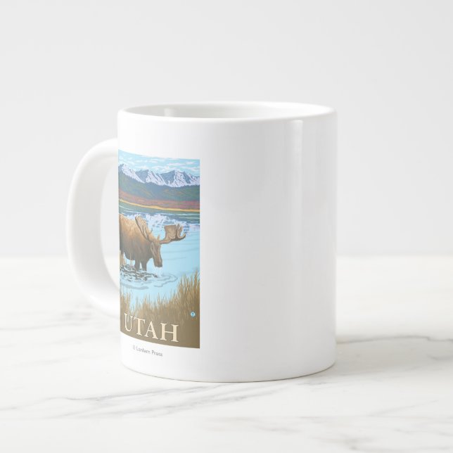 Moose DrinkingUtah Large Coffee Mug (Front Left)