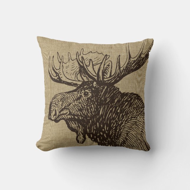 Moose Elk Head Throw Pillow (Front)
