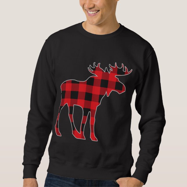 Moose Elk Plaid Buffalo Check Pajama Lumberjack Ch Sweatshirt (Front)