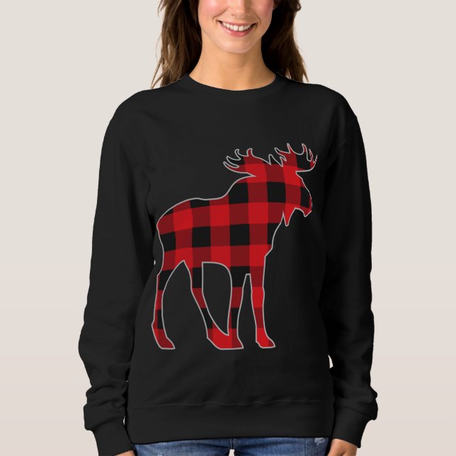 Moose Elk Plaid Buffalo Check Pajama Lumberjack Ch Sweatshirt (Front)