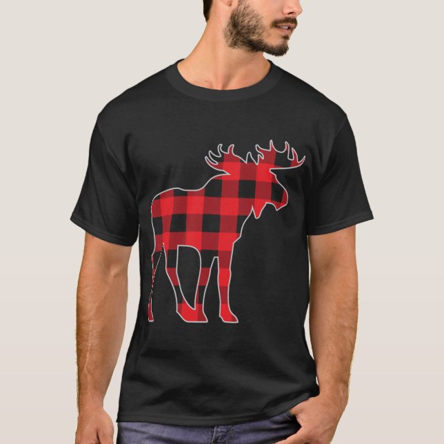 Moose Elk Plaid Buffalo Check Pajama Lumberjack Ch T-Shirt (Front)