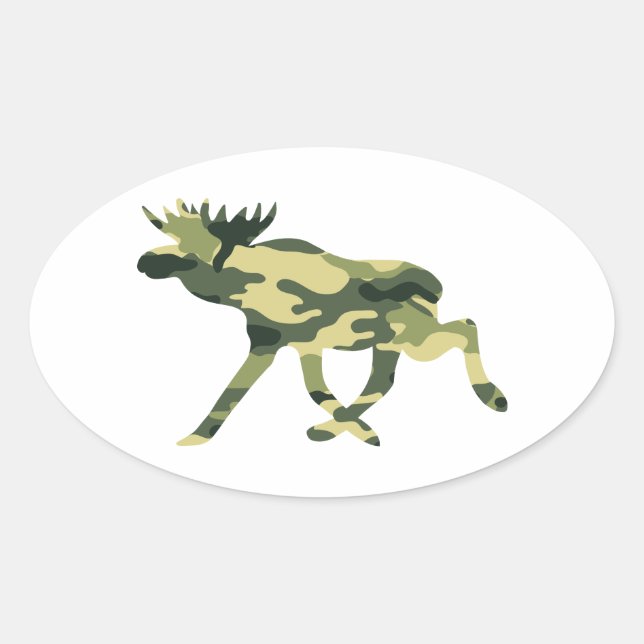 Moose / Elk Woodland Camouflage / Camo Oval Sticker (Front)