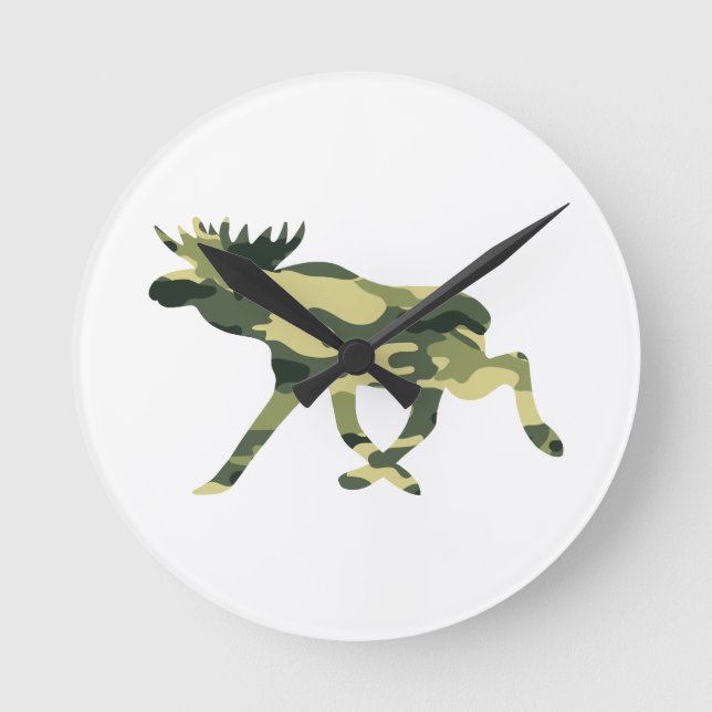 Moose / Elk Woodland Camouflage / Camo Round Clock (Front)