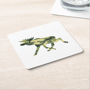 Moose / Elk Woodland Camouflage / Camo Square Paper Coaster