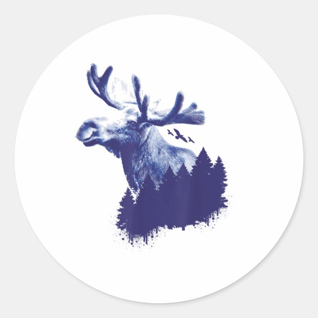 Moose Forest Trees Environmental Protection _2  Classic Round Sticker (Front)