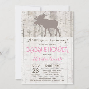 Moose Girl Baby Shower Invitation Rustic Woodland