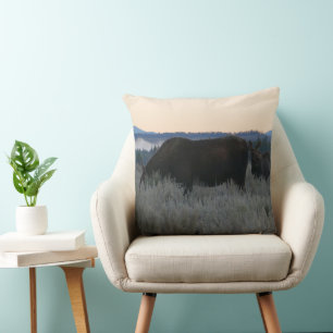 Moose Grazing at Sunrise at Grand Teton Cushion
