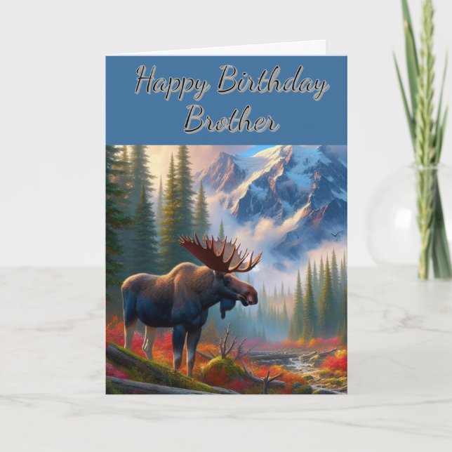 Moose Happy Birthday Brother  Card (Front)