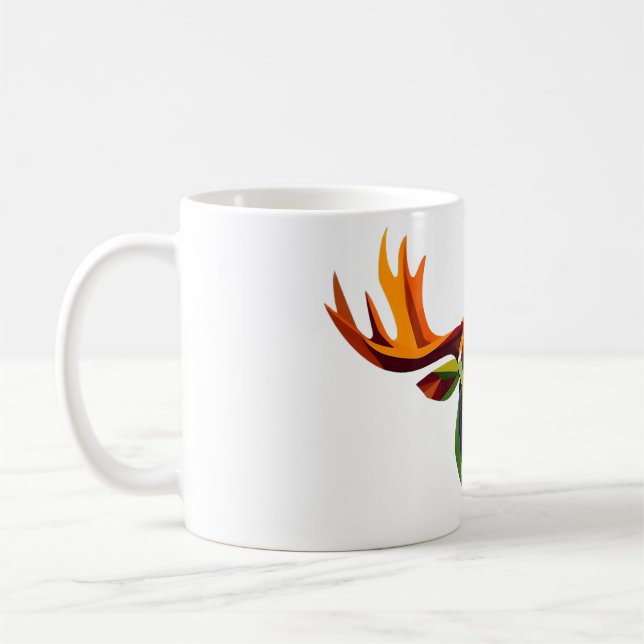 Moose Head Geometric Art White Tee Coffee Mug (Left)