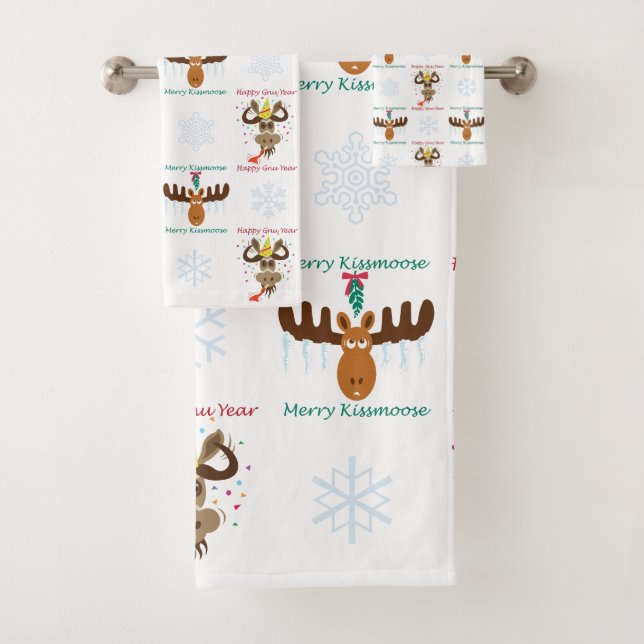 Moose Head_Merry Kiss Moose_Happy Gnu Year! Bath Towel Set (Insitu)
