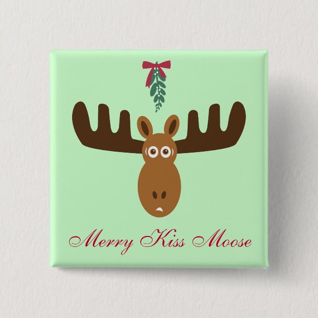 Moose Head_Mooseltoe_Merry Kiss Moose 15 Cm Square Badge (Front)