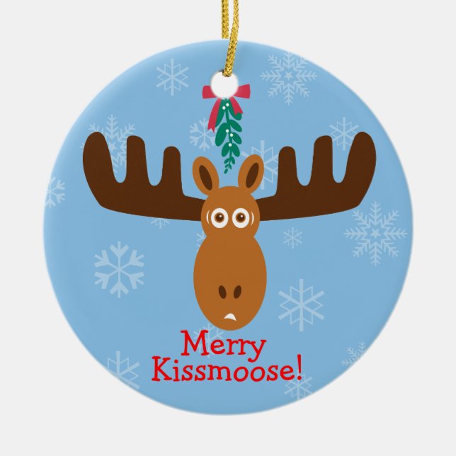 Moose Head_Mooseltoe_Merry Kissmoose! Ceramic Ornament (Front)