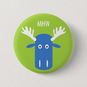 Moose Head Pop Art custom monogram button