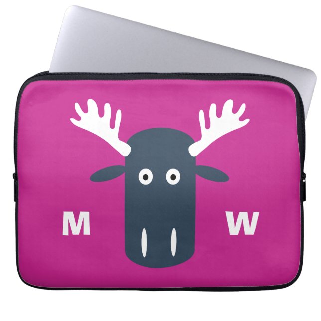 Moose Head Pop Art custom monogram laptop sleeves (Front)