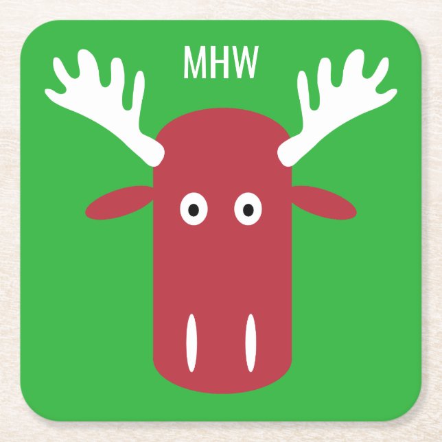 Moose Head Pop Art custom monogram paper coasters (Front)