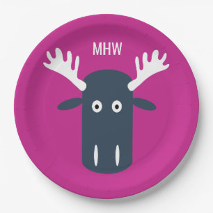 Moose Head Pop Art custom monogram paper plates