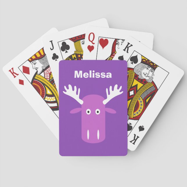 Moose Head Pop Art custom monogram playing cards (Back)