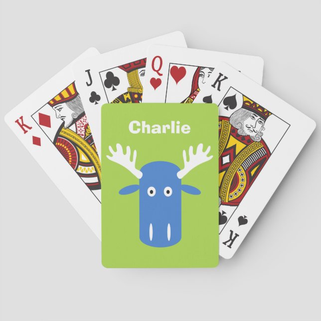Moose Head Pop Art custom monogram playing cards (Back)