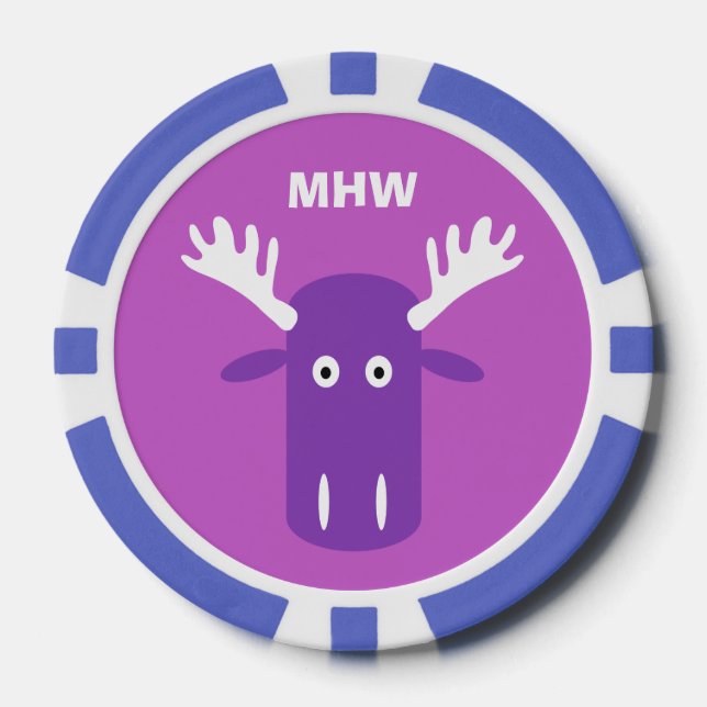 Moose Head Pop Art custom monogram poker chips (Front)
