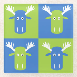 Moose Head Pop Art glass coaster