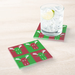 Moose Head Pop Art glass coaster