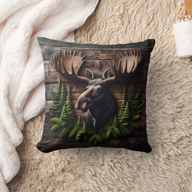 Moose Head Wall Mount With Pine Foliage Cushion (Blanket)