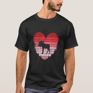 Moose Heart Love Valentines Day Vintage Retro Suns T-Shirt