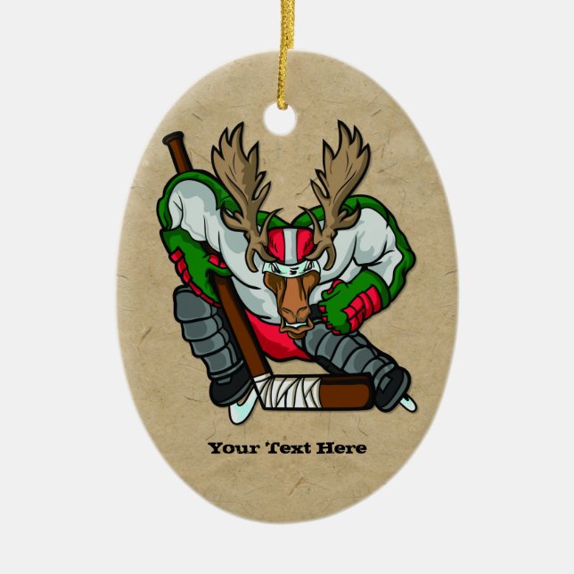 Moose Hockey Ceramic Ornament (Front)
