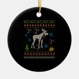 Moose Hunting Christmas Ugly Shirt Moose Christmas Ceramic Ornament