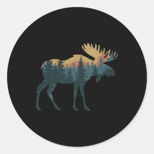 Moose Hunting Hiking Outdoor Camping Forest Men Wo Classic Round Sticker