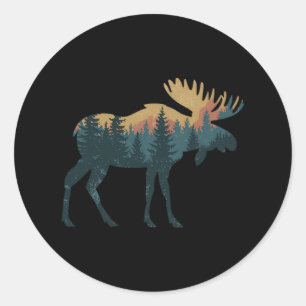 Moose Hunting Hiking Outdoor Camping Forest Men Wo Classic Round Sticker